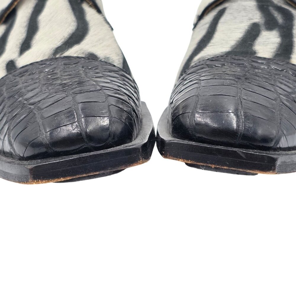 Vintage David Eden Mens Size 9 Alligator Pony Hair Zebra Black White Spectators - Picture 10 of 12